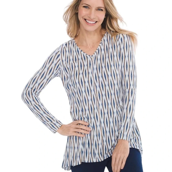 Chico’s Zenergy Women’s 16/18 V-Neck Long Sleeve Geometric Ikat Tunic Top - Picture 8 of 10